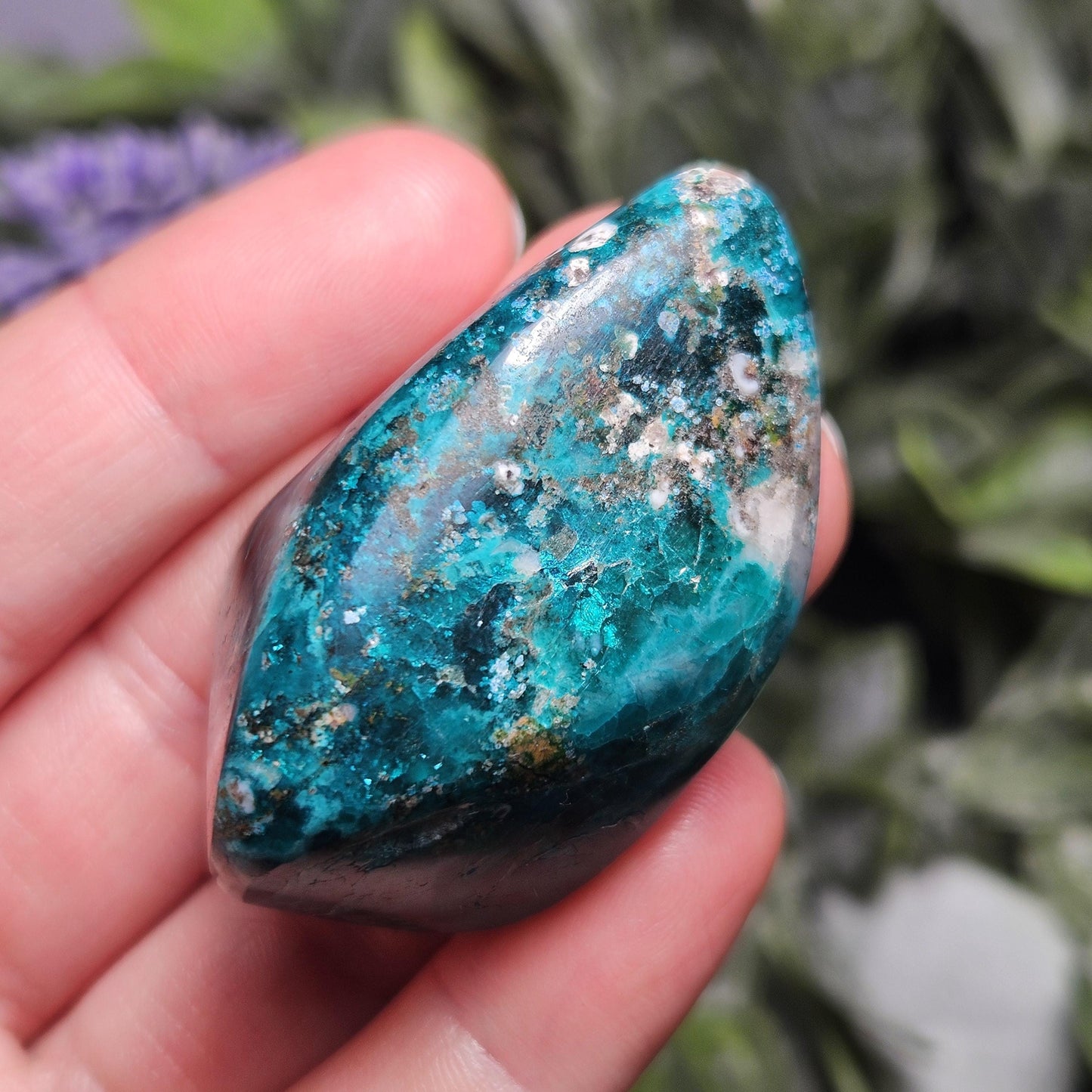 Polished Dioptase in Quartz Crystal 45.88g, Congo Dioptase Specimen