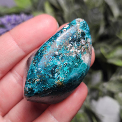 Polished Dioptase in Quartz Crystal 45.88g, Congo Dioptase Specimen