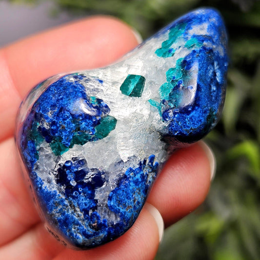 Polished Dioptase & Azurite in Quartz Crystal 41.57g, Congo Dioptase Specimen