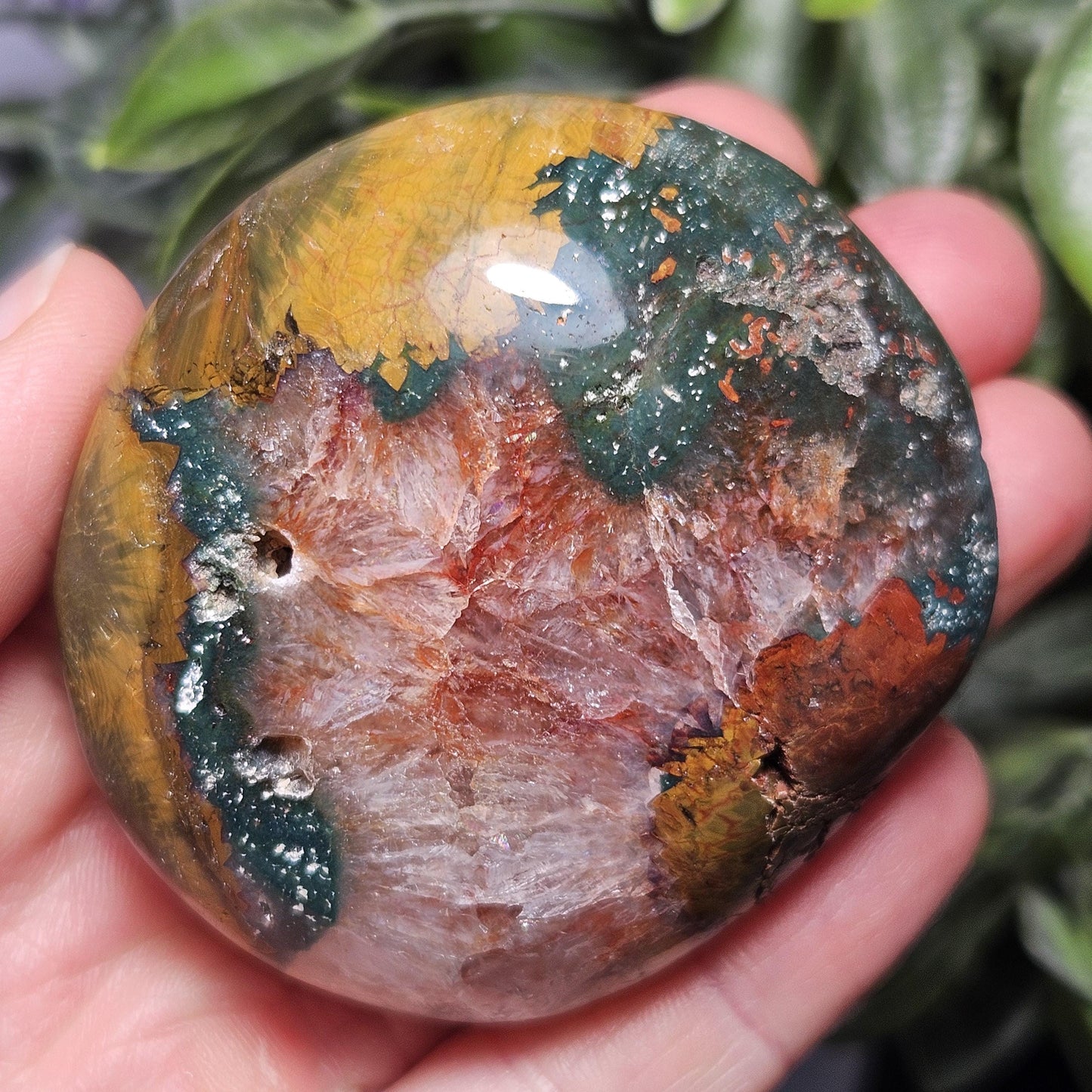 Starburst Ocean Jasper Palm Stone 2"+, Kabamby Madagascar Golden Ocean Jasper Crystal