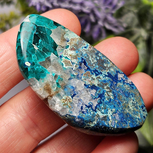 Polished Dioptase, Shattuckite & Chrysocolla in Quartz Crystal 24.54g, Congo Dioptase Specimen
