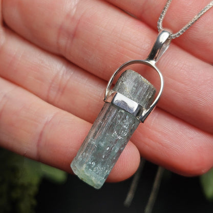 Aquamarine Crystal Pendant, Raw Blue Nigerian Aquamarine Sterling Silver Necklace