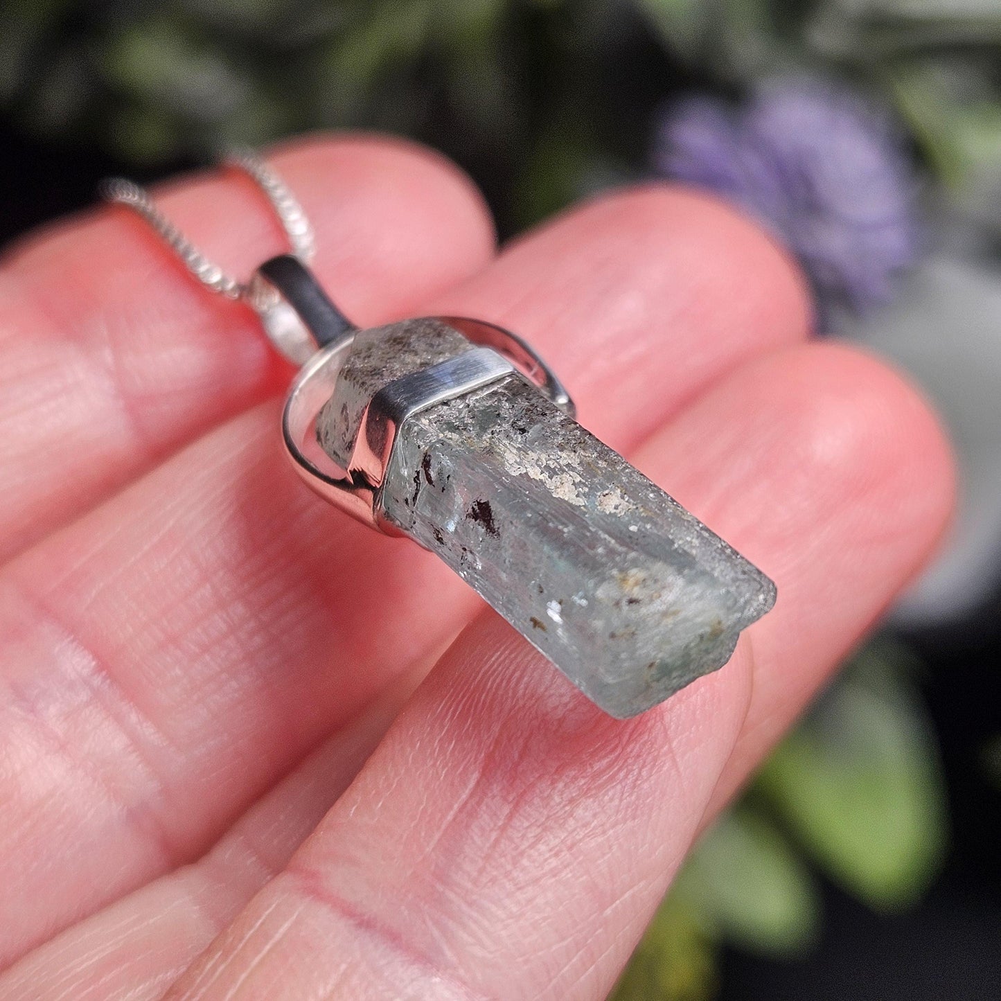 Aquamarine Crystal Pendant, Raw Blue Nigerian Aquamarine Sterling Silver Necklace