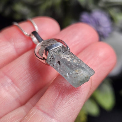 Aquamarine Crystal Pendant, Raw Blue Nigerian Aquamarine Sterling Silver Necklace