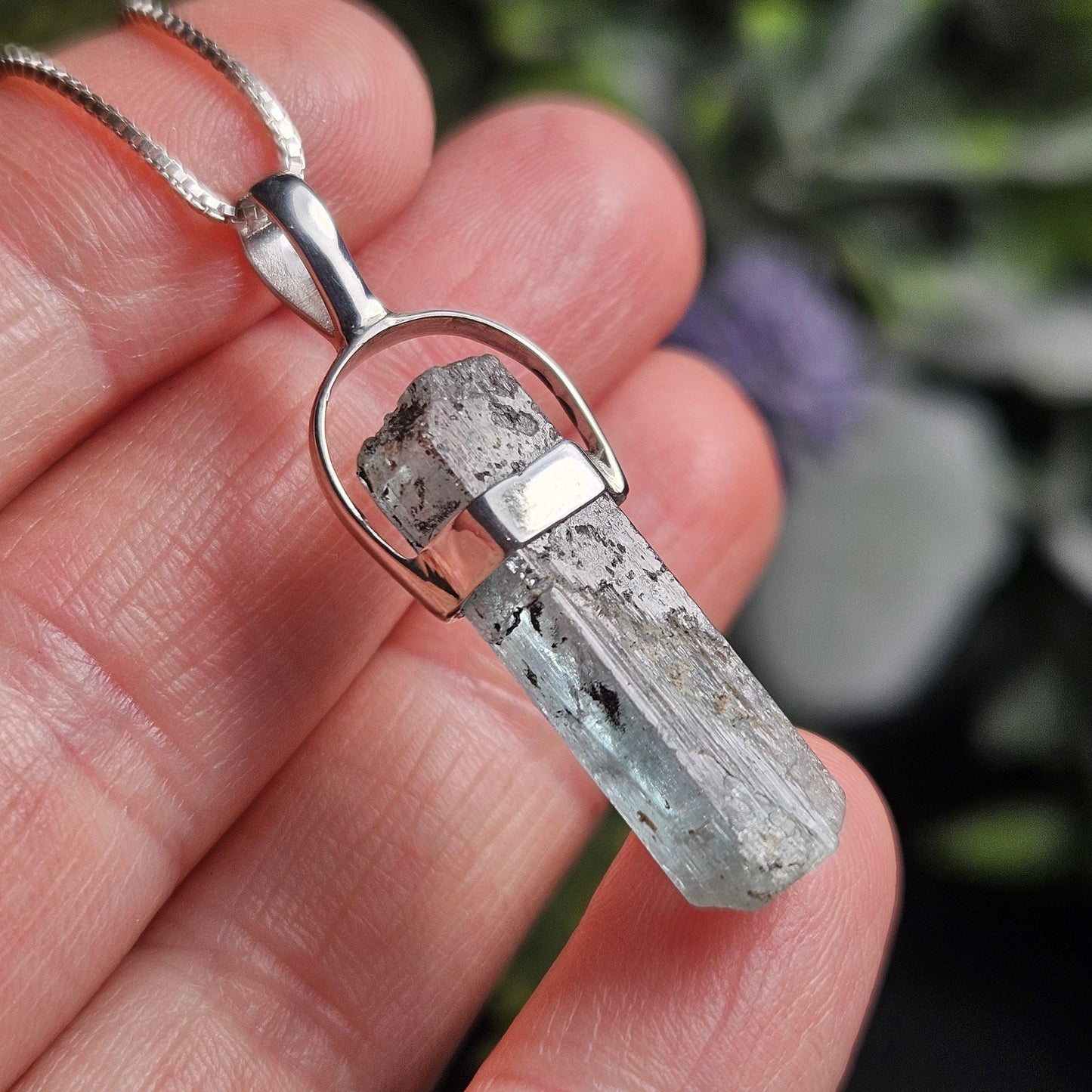 Aquamarine Crystal Pendant, Raw Blue Nigerian Aquamarine Sterling Silver Necklace