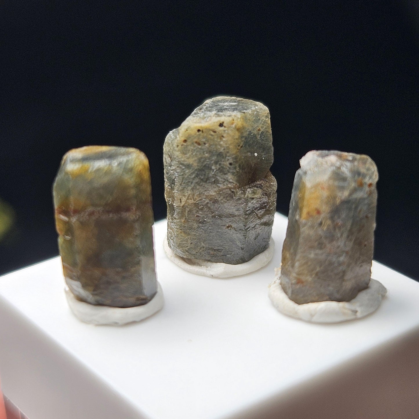 Bicolor Sapphire Crystal, BLUE & GOLD Raw Hexagonal Prism Madagascar Bicolored Sapphire Specimen