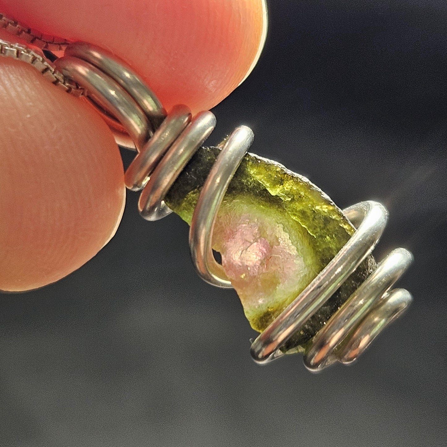 Watermelon Tourmaline Pendant, Sterling Silver Tourmaline Necklace, Pink & Green Raw Crystal