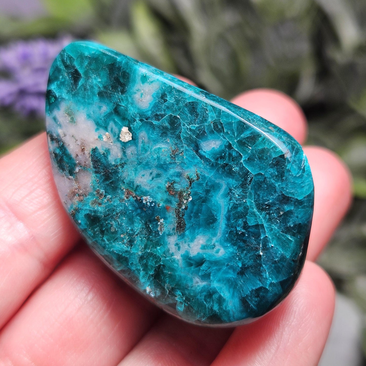 Polished Dioptase in Quartz Crystal 45.88g, Congo Dioptase Specimen