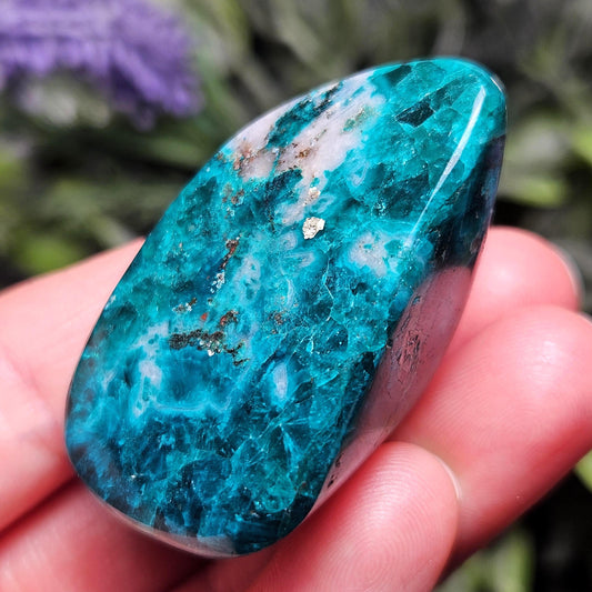 Polished Dioptase in Quartz Crystal 45.88g, Congo Dioptase Specimen