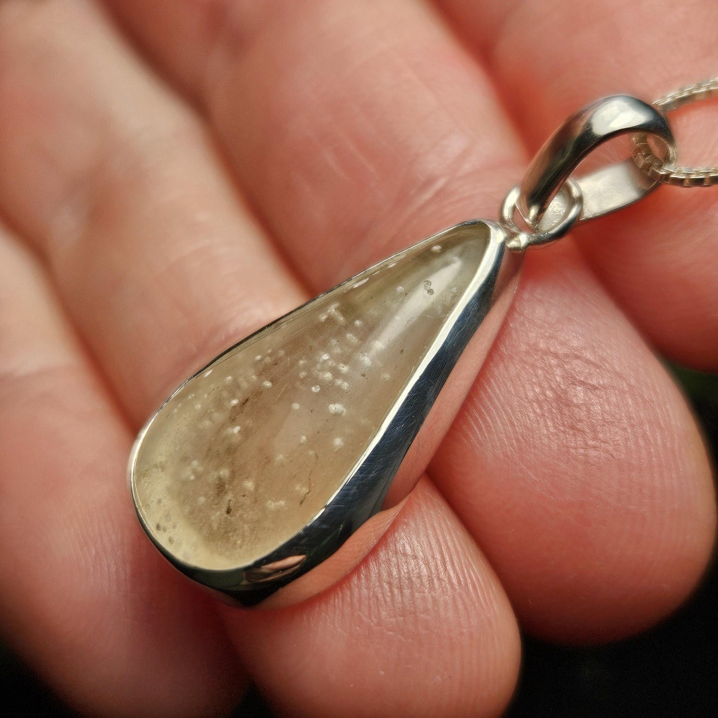 Libyan Desert Glass Pendant, Sterling Silver Libyan Gold Tektite Necklace