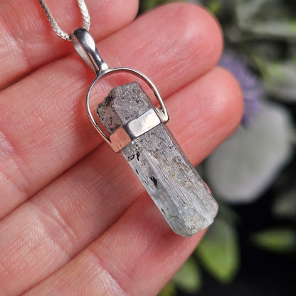 Aquamarine Crystal Pendant, Raw Blue Nigerian Aquamarine Sterling Silver Necklace