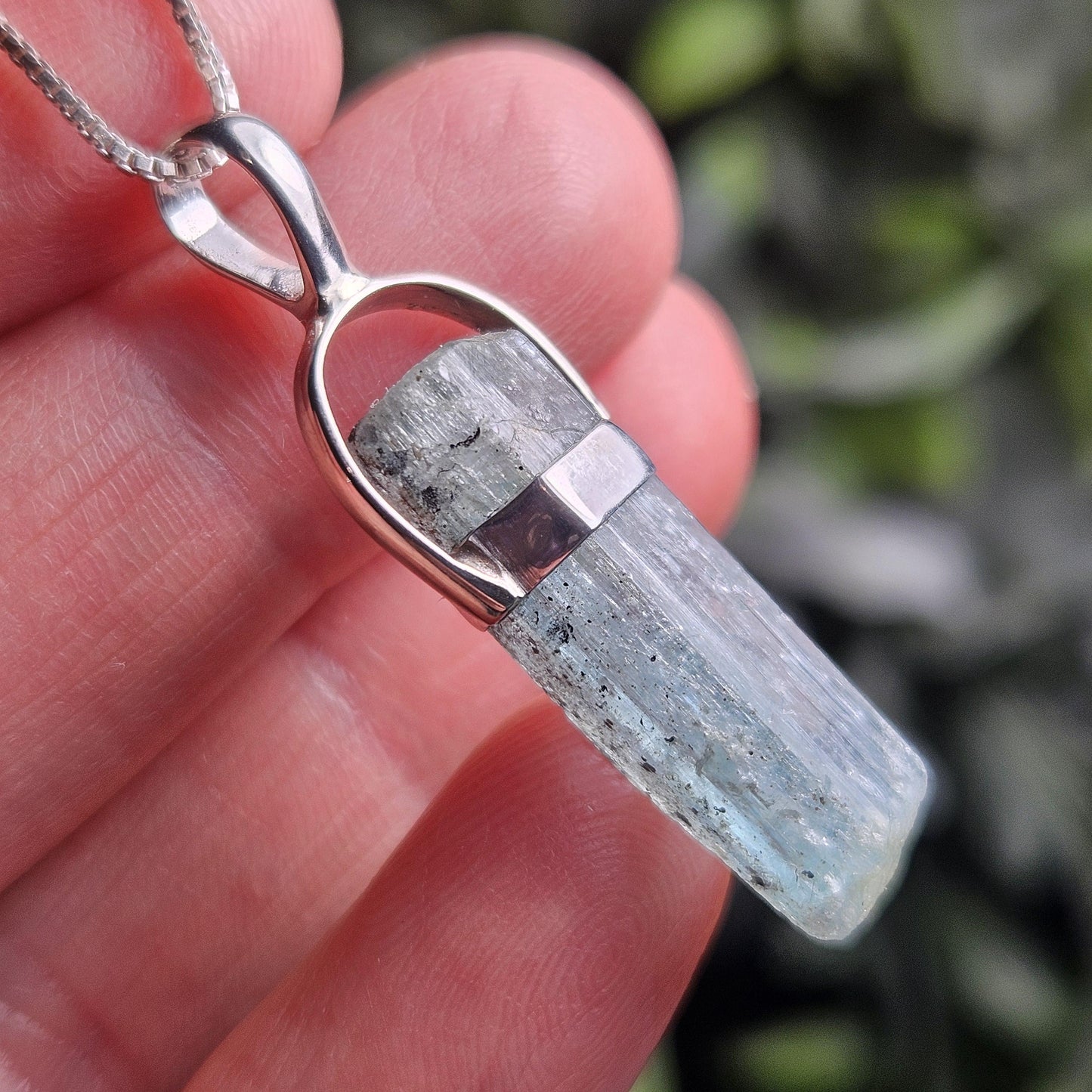 Aquamarine Crystal Pendant, Raw Blue Nigerian Aquamarine Sterling Silver Necklace