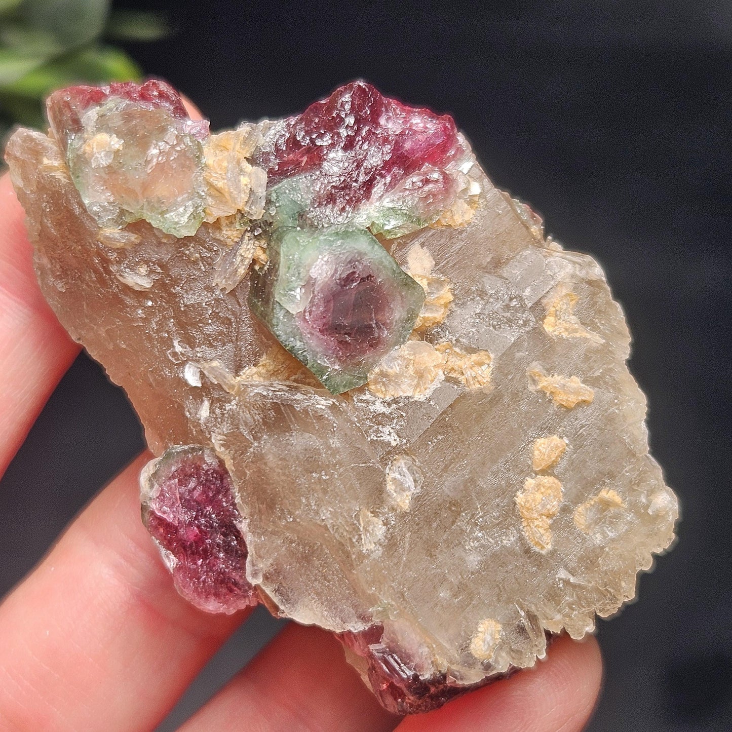 Watermelon Tourmaline on Quartz 74g