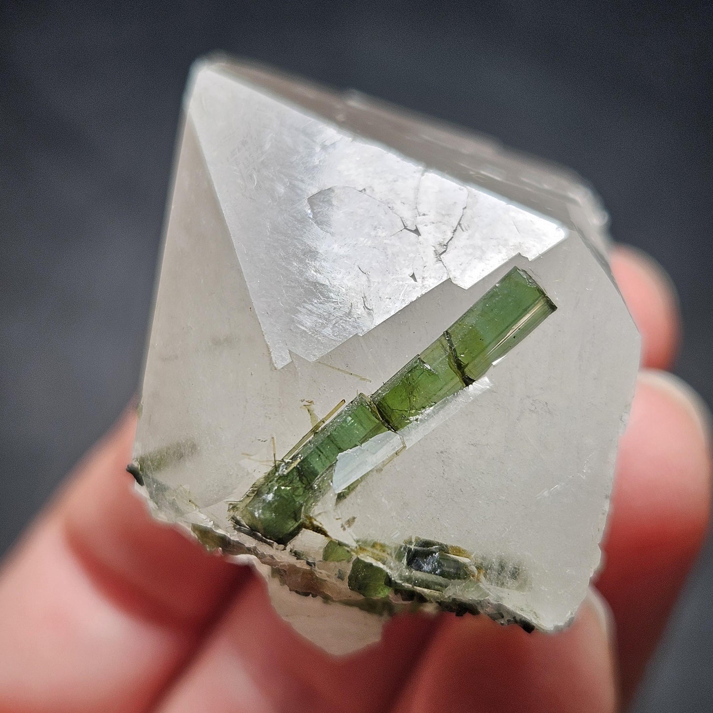 Green Tourmaline in Quartz Crystal 45g, Brazilian Quartz with Tourmaline, Green Tourmaline Specimen, Tourmaline Crystal