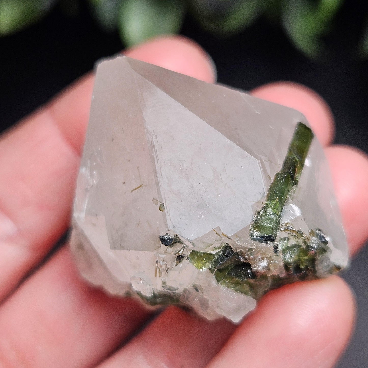 Green Tourmaline in Quartz Crystal 45g, Brazilian Quartz with Tourmaline, Green Tourmaline Specimen, Tourmaline Crystal