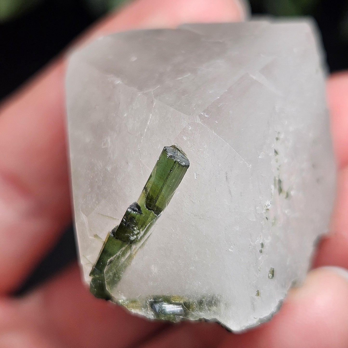 Green Tourmaline in Quartz Crystal 45g, Brazilian Quartz with Tourmaline, Green Tourmaline Specimen, Tourmaline Crystal