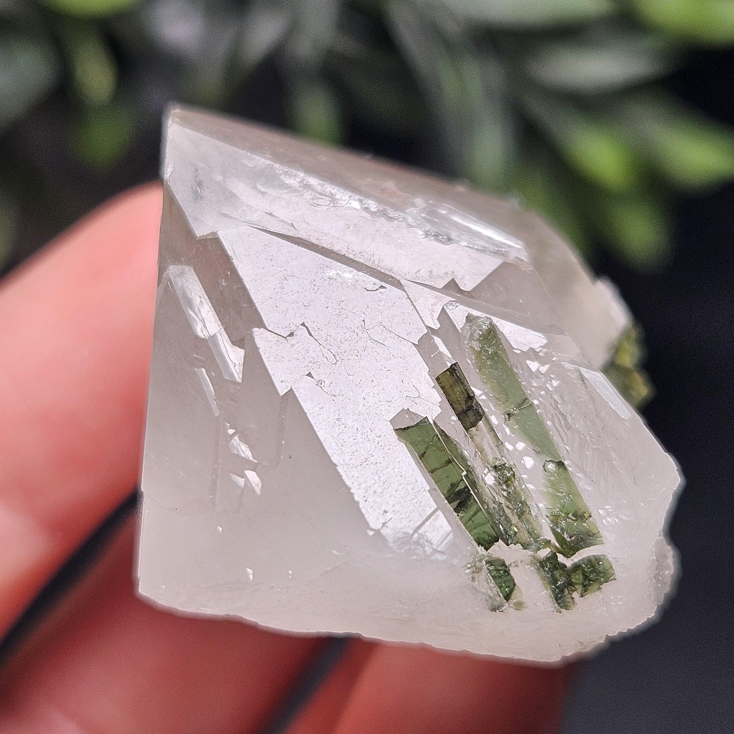 Green Tourmaline in Quartz Crystal 45g, Brazilian Quartz with Tourmaline, Green Tourmaline Specimen, Tourmaline Crystal
