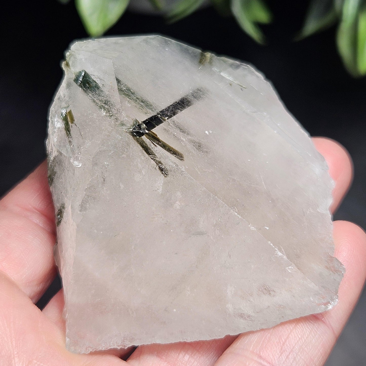 Green Tourmaline in Quartz Crystal 113.89g, Brazilian Quartz with Tourmaline, Green Tourmaline Specimen, Tourmaline Crystal