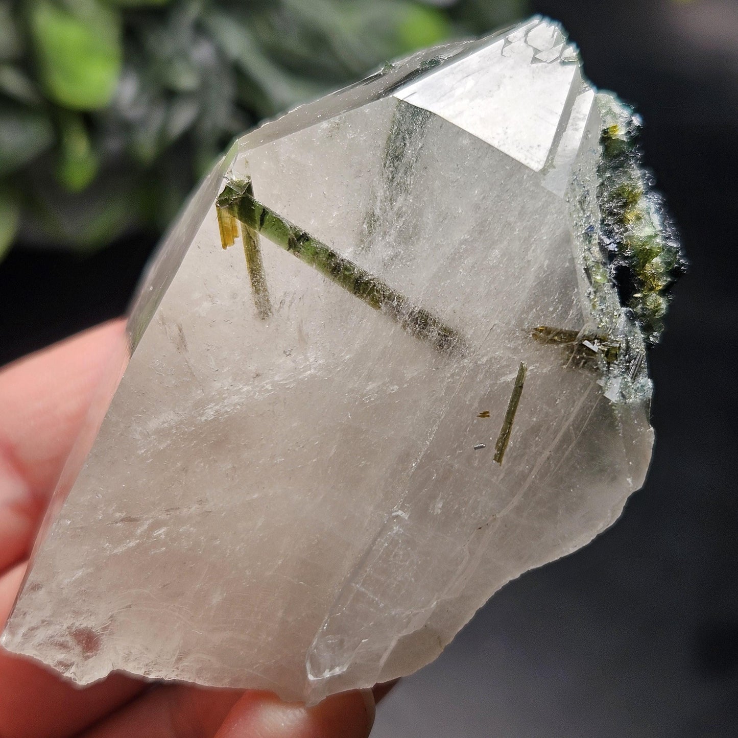 Green Tourmaline in Quartz Crystal 113.89g, Brazilian Quartz with Tourmaline, Green Tourmaline Specimen, Tourmaline Crystal