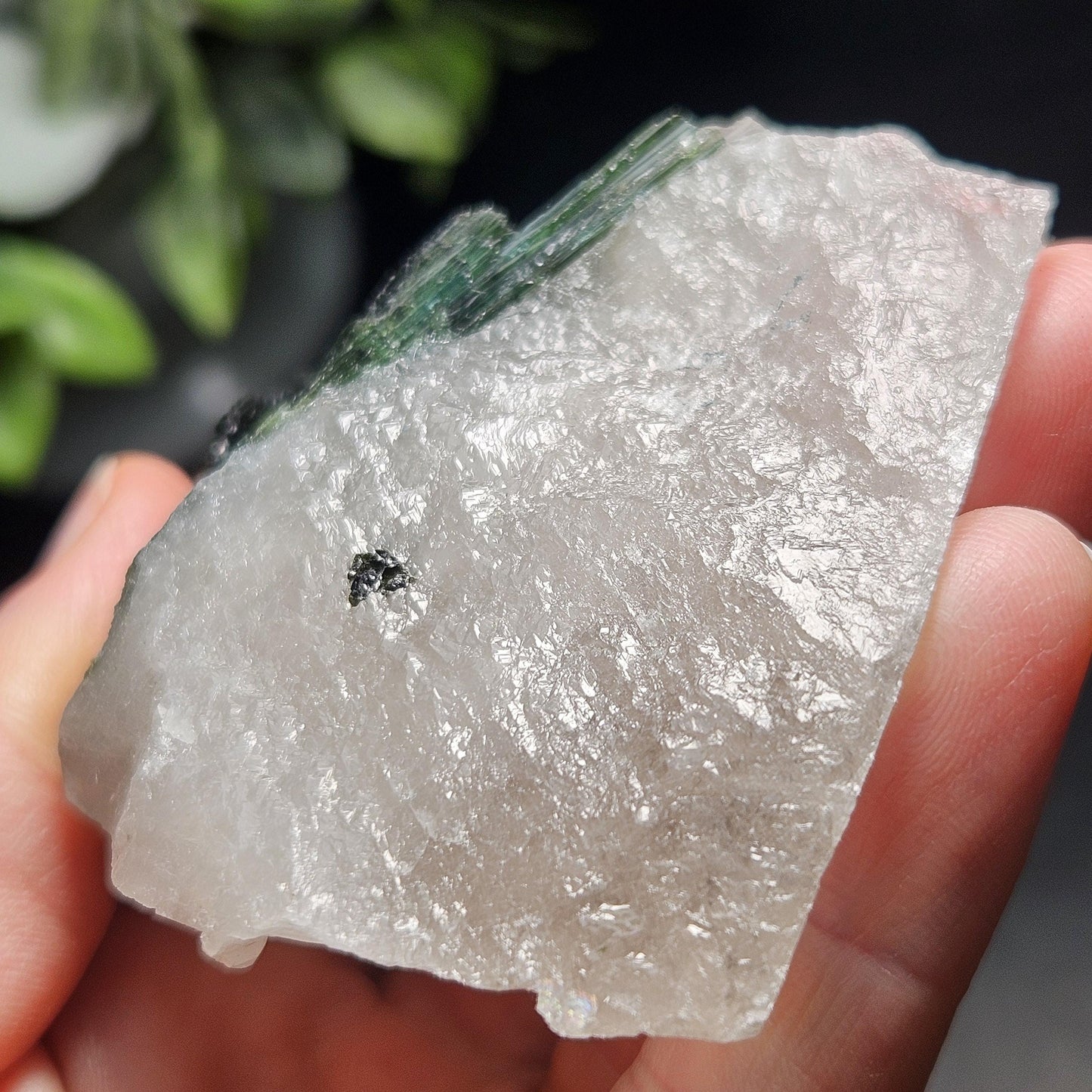 Green Tourmaline in Quartz Crystal 113.89g, Brazilian Quartz with Tourmaline, Green Tourmaline Specimen, Tourmaline Crystal
