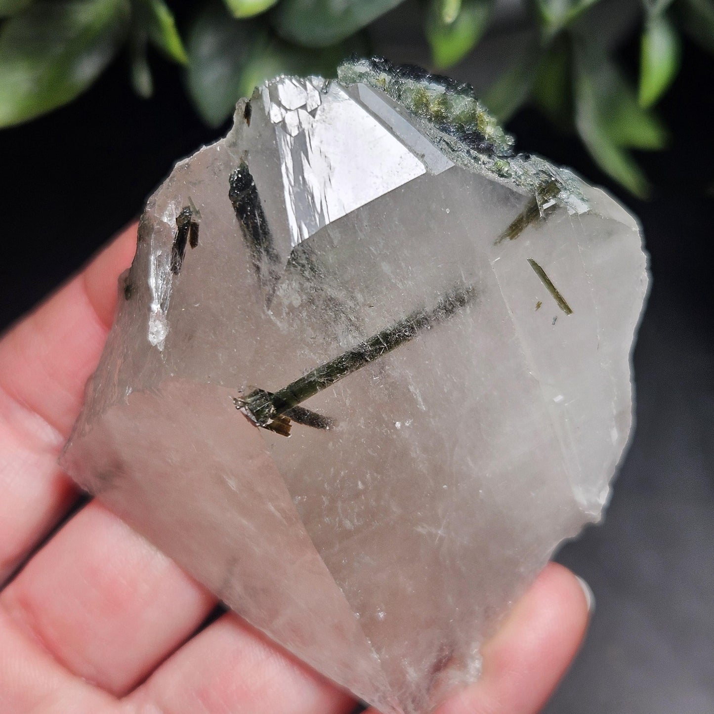 Green Tourmaline in Quartz Crystal 113.89g, Brazilian Quartz with Tourmaline, Green Tourmaline Specimen, Tourmaline Crystal