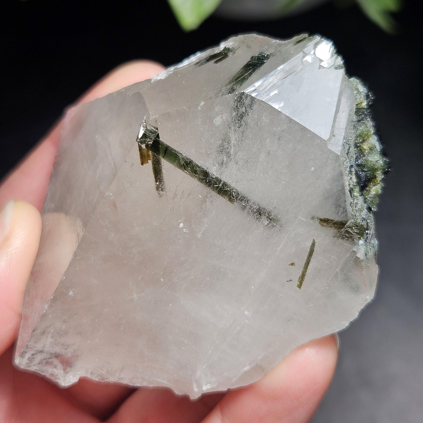 Green Tourmaline in Quartz Crystal 113.89g, Brazilian Quartz with Tourmaline, Green Tourmaline Specimen, Tourmaline Crystal