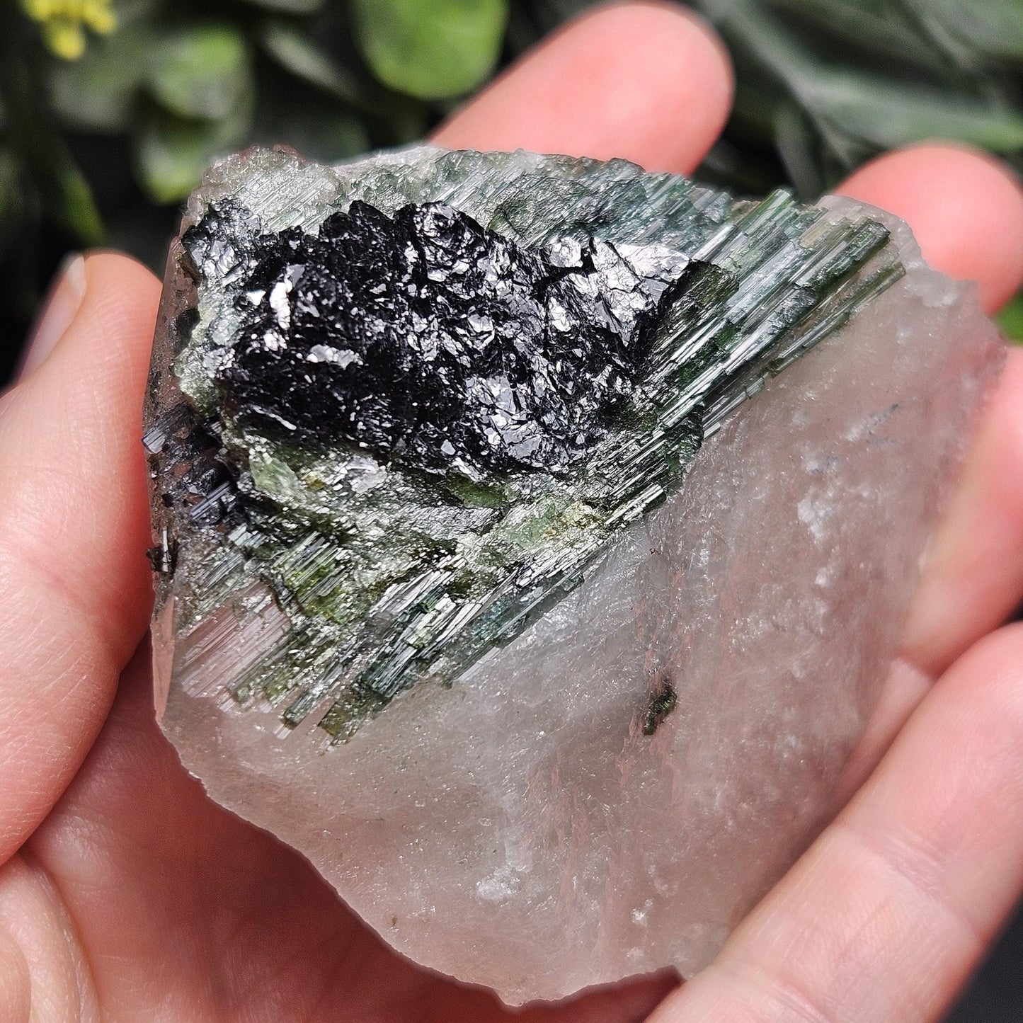 Green Tourmaline in Quartz Crystal 113.89g, Brazilian Quartz with Tourmaline, Green Tourmaline Specimen, Tourmaline Crystal