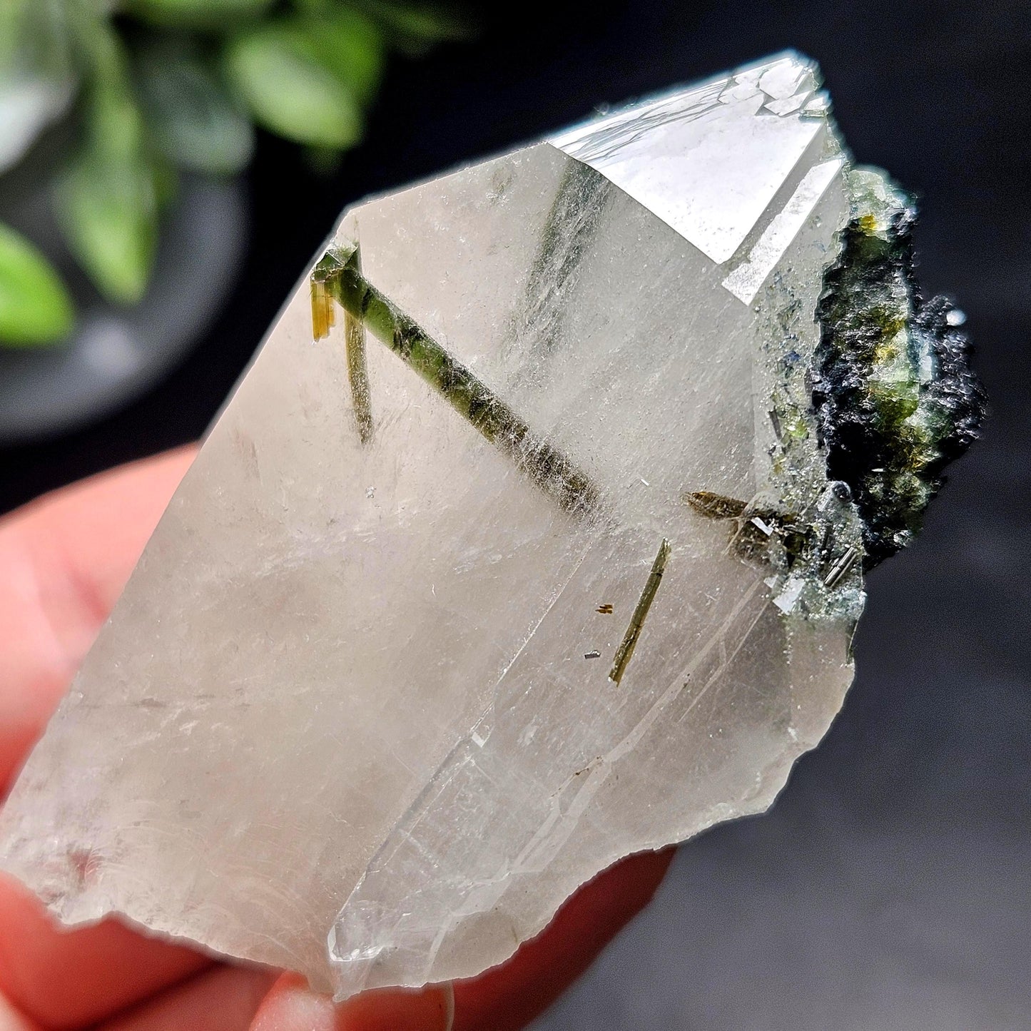 Green Tourmaline in Quartz Crystal 113.89g, Brazilian Quartz with Tourmaline, Green Tourmaline Specimen, Tourmaline Crystal