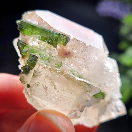 Green Tourmaline in Elestial Quartz Crystal 45g, Brazilian Quartz with Tourmaline, Green Tourmaline Specimen, Tourmaline in Quartz Crystal