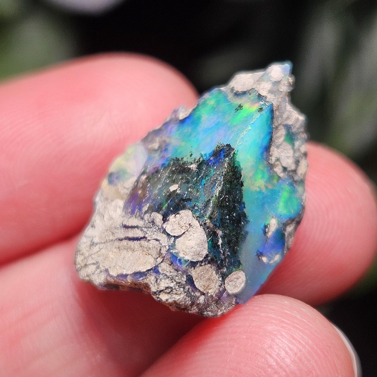 Dendritic Blue Opal 2.04g, Raw African Rainbow Opal Gemstone Specimen