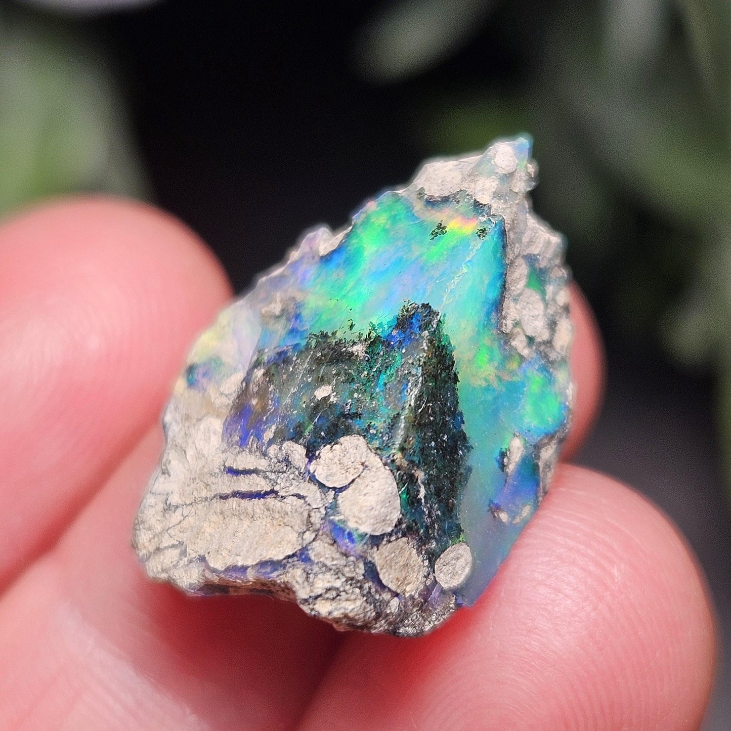 Dendritic Blue Opal 2.04g, Raw African Rainbow Opal Gemstone Specimen
