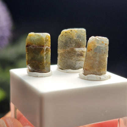 Bicolor Sapphire Crystal, BLUE & GOLD Raw Hexagonal Prism Madagascar Bicolored Sapphire Specimen