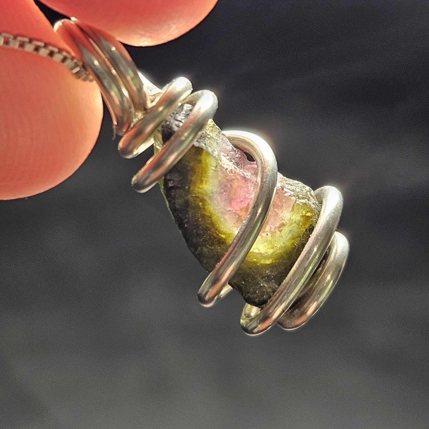 Watermelon Tourmaline Pendant, Sterling Silver Tourmaline Necklace, Pink & Green Raw Crystal