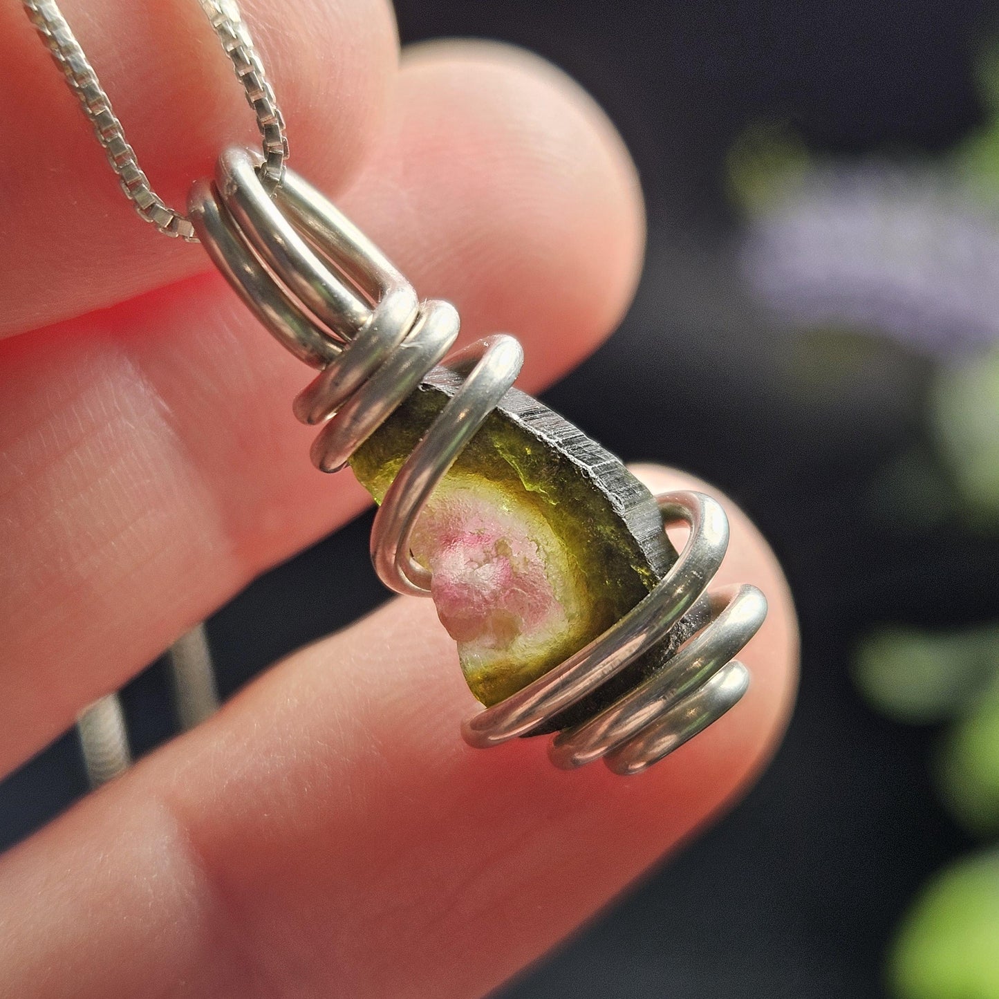 Watermelon Tourmaline Pendant, Sterling Silver Tourmaline Necklace, Pink & Green Raw Crystal