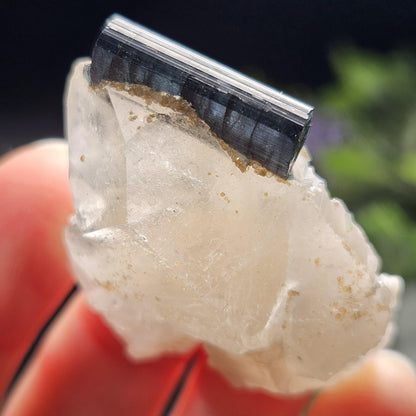 Blue Tourmaline on Quartz Crystal 26.15g, Indicolite Specimen from Brazil, Blue Indicolite Crystal, Tourmaline and Quartz