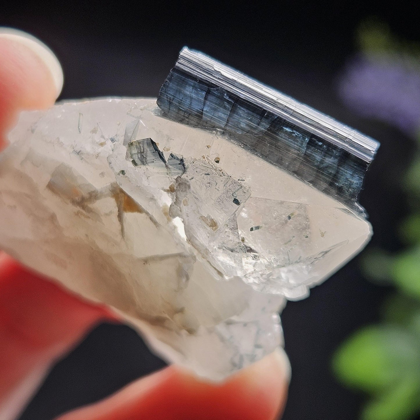 Blue Tourmaline on Quartz Crystal 26.15g, Indicolite Specimen from Brazil, Blue Indicolite Crystal, Tourmaline and Quartz
