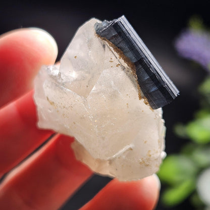 Blue Tourmaline on Quartz Crystal 26.15g, Indicolite Specimen from Brazil, Blue Indicolite Crystal, Tourmaline and Quartz