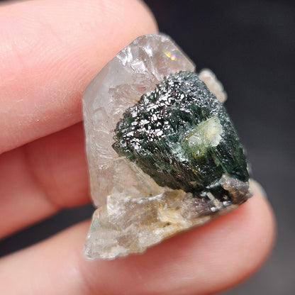 Green Tourmaline on Quartz Crystal 7.94g, Terminated Specimen from Brazil, Teal Blue Tourmaline and Quartz