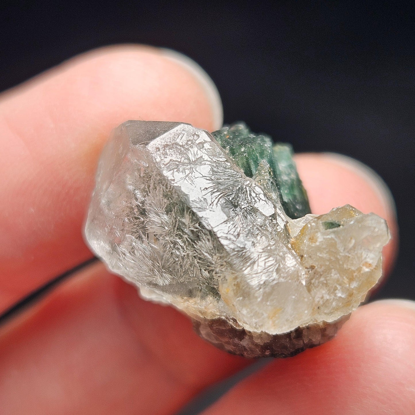 Green Tourmaline on Quartz Crystal 7.94g, Terminated Specimen from Brazil, Teal Blue Tourmaline and Quartz