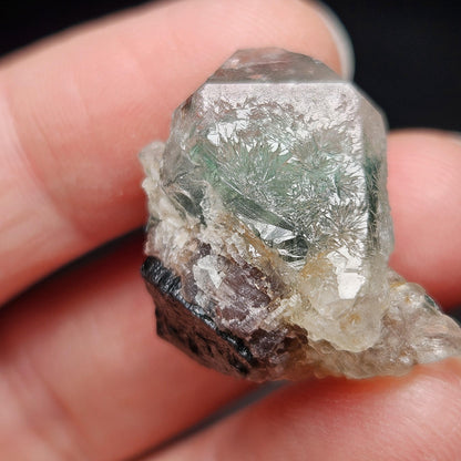 Green Tourmaline on Quartz Crystal 7.94g, Terminated Specimen from Brazil, Teal Blue Tourmaline and Quartz