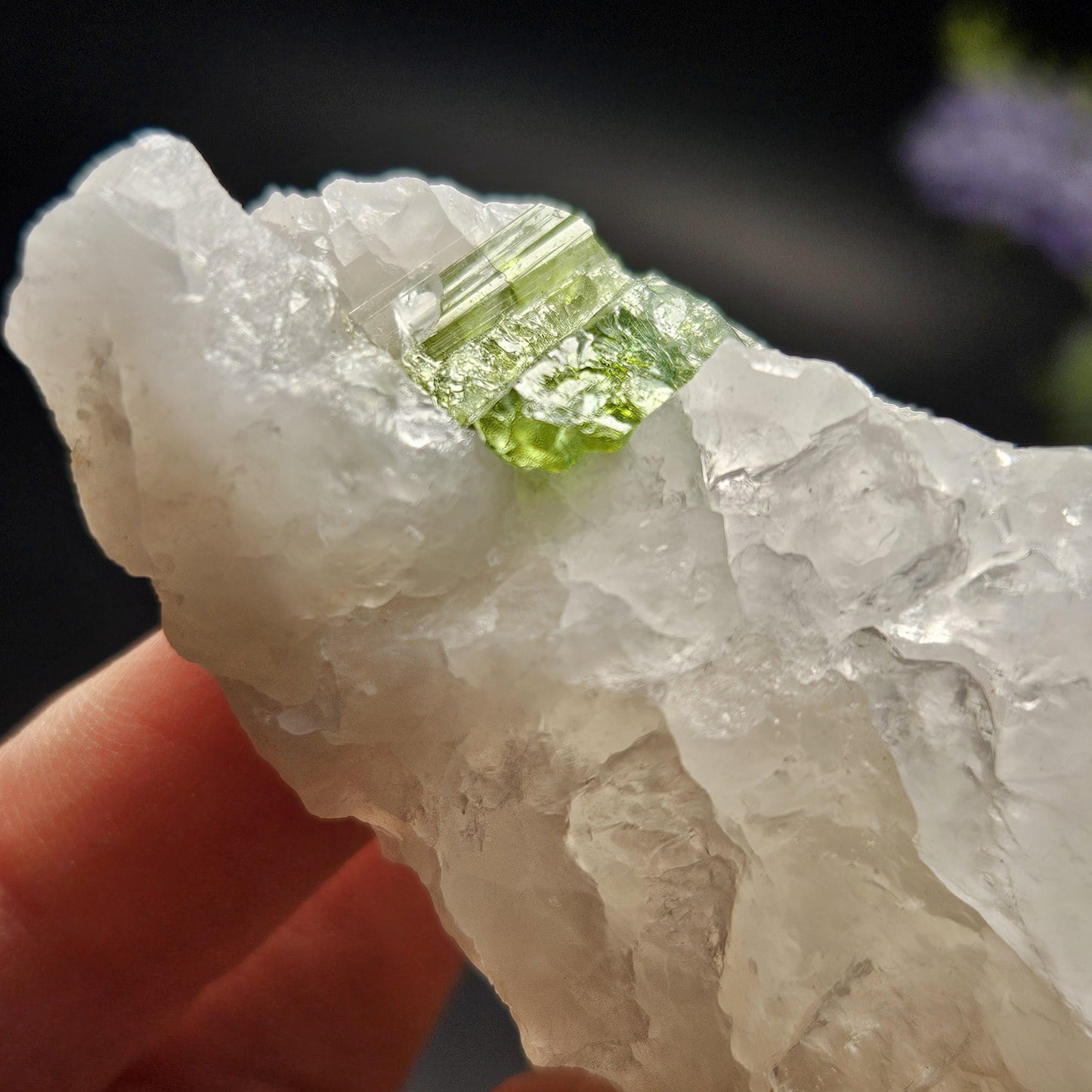 Green Tourmaline in Quartz Crystal 76.77g, Brazilian Quartz with Tourmaline, Green Tourmaline Specimen, Tourmaline in Quartz Crystal