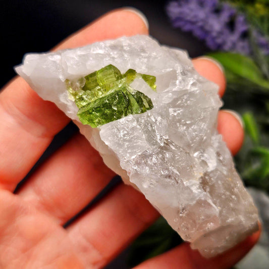 Green Tourmaline in Quartz Crystal 76.77g, Brazilian Quartz with Tourmaline, Green Tourmaline Specimen, Tourmaline in Quartz Crystal