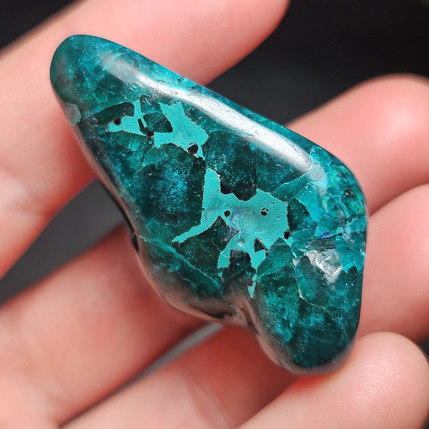 Polished Dioptase Crystal from the Congo 33.76g, Congo Dioptase Specimen, DRC Dioptase Crystal