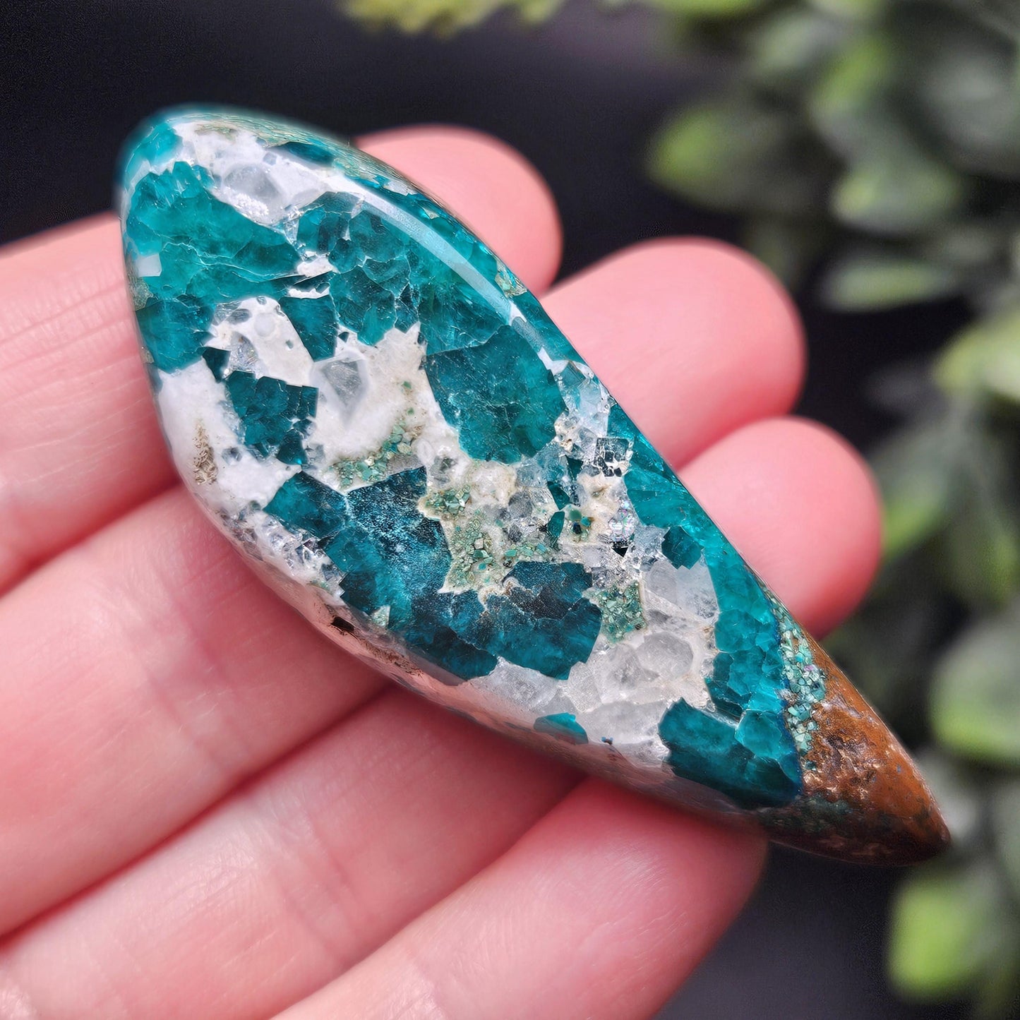 Polished Dioptase in Quartz Crystal 35.88g, Congo Dioptase Specimen, DRC Dioptase Crystal
