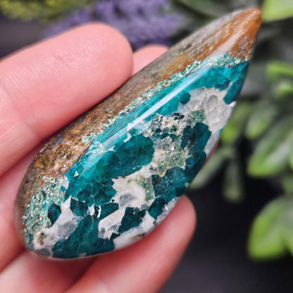 Polished Dioptase in Quartz Crystal 35.88g, Congo Dioptase Specimen, DRC Dioptase Crystal