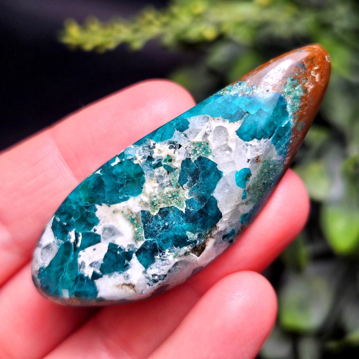Polished Dioptase in Quartz Crystal 35.88g, Congo Dioptase Specimen, DRC Dioptase Crystal
