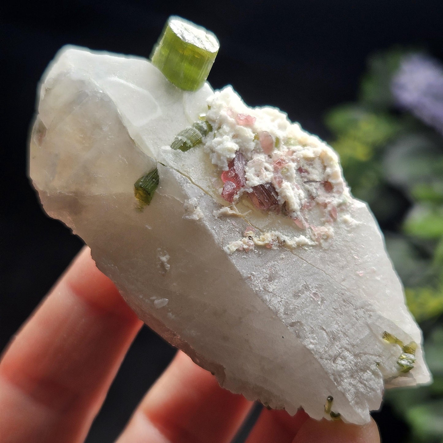 Green & Pink Tourmaline in Quartz Crystal 94.10g, Brazilian Quartz with Tourmaline, Pink Tourmaline Specimen, Watermelon Tourmaline Crystal