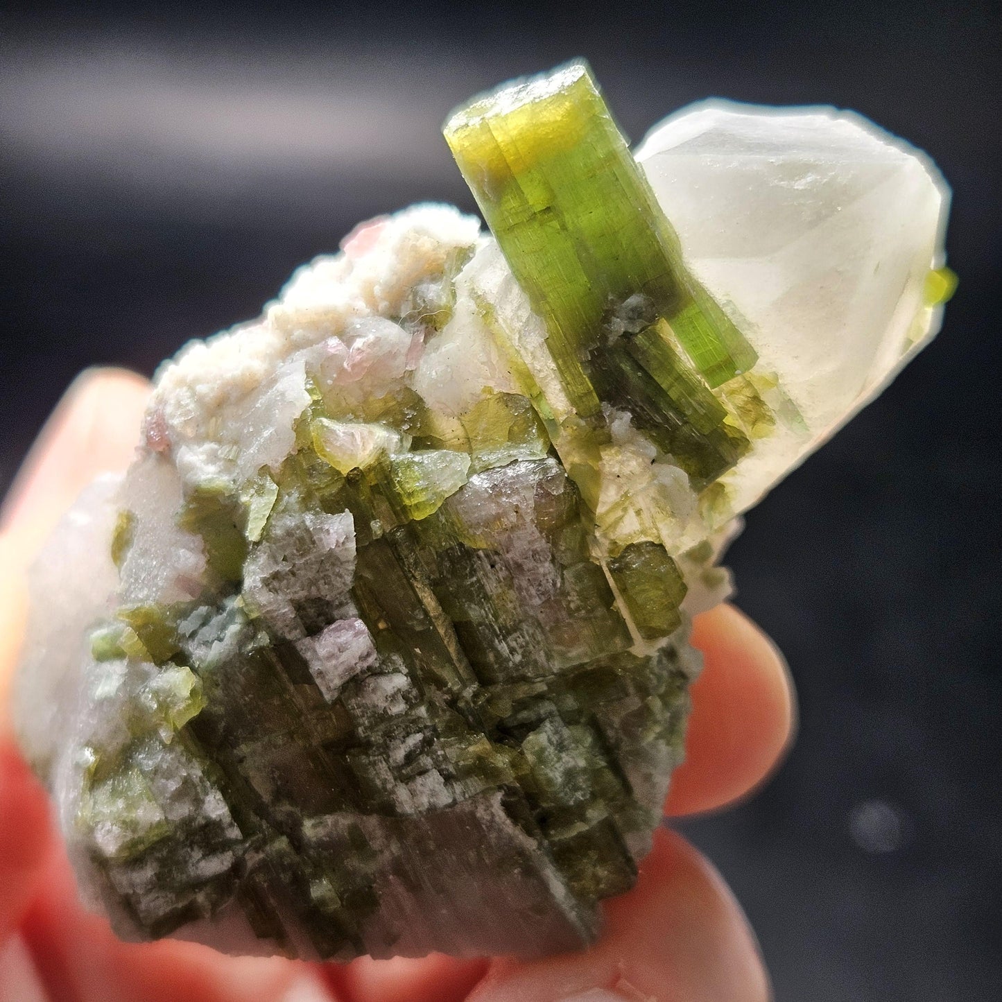 Green & Pink Tourmaline in Quartz Crystal 94.10g, Brazilian Quartz with Tourmaline, Pink Tourmaline Specimen, Watermelon Tourmaline Crystal