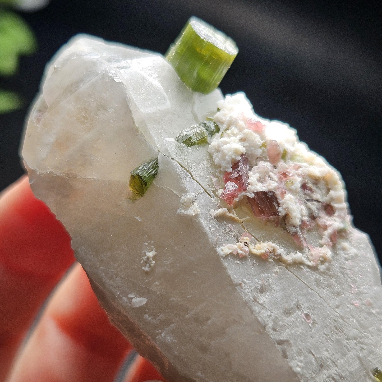 Green & Pink Tourmaline in Quartz Crystal 94.10g, Brazilian Quartz with Tourmaline, Pink Tourmaline Specimen, Watermelon Tourmaline Crystal