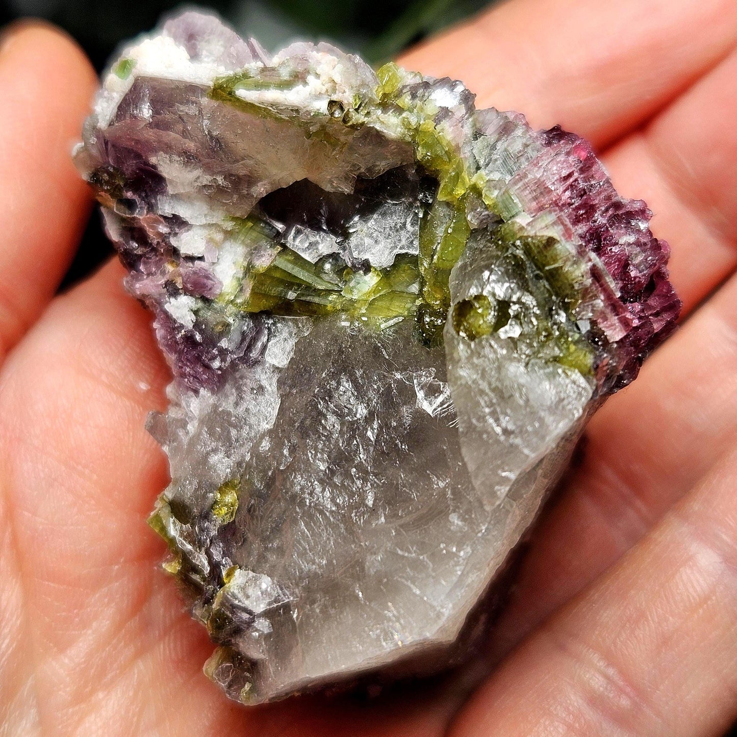 Watermelon Tourmaline in Lepidolite & Quartz from Brazil 73.28g, Pink Tourmaline, Raw Green Tourmaline Specimen, Lepidolite Crystal